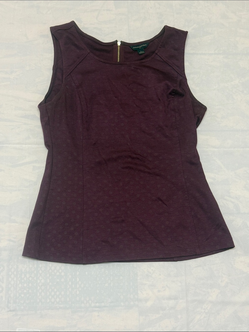 Banana Republic Deep Plum Sleeveless Shell Top with Polka Dots and Back Zipper